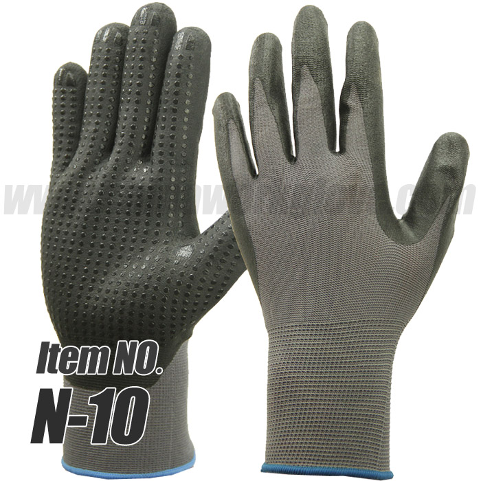 Polyester/nylon Micro Foam Nitrile Dipped Glove with Nitrile Dots on palm